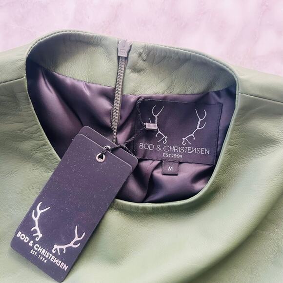 Bod & Christensen Destiny Leather Shift Dress Matte Green NEW Size Medium - Picture 5 of 10